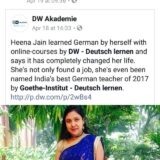 German Embassy acknowledged the achievement of Ms. Jain.